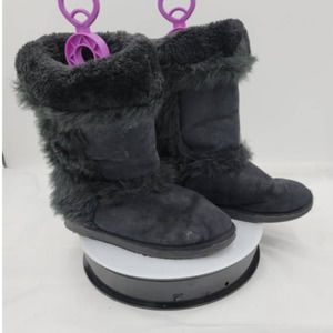 Just Fab Black Fuzzy Faux Fur Flat High Calf Fashion flat boots 9